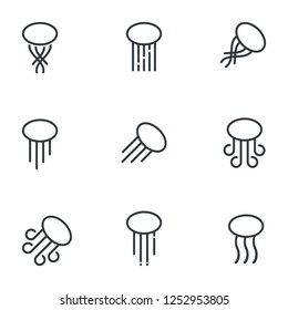 Set of jellyfish icons. Vector illustration.