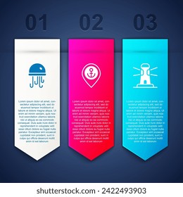 Set Jellyfish, Location with anchor and Lighthouse. Business infographic template. Vector