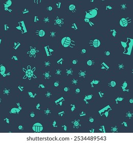 Set Jellyfish, Rabbit, Turtle and Shark fin in ocean wave on seamless pattern. Vector