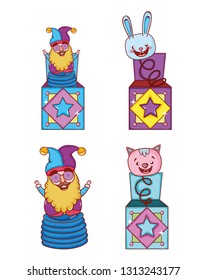 set jesters with rabbit and cat humor box