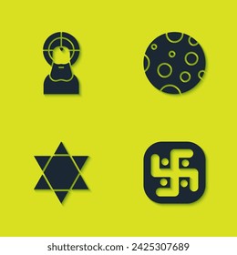 Set Jesus Christ, Jainism, Star of David and Moon icon. Vector