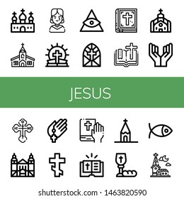 Set of jesus icons such as Church, Gothic, Bible, God, Stained glass window, Prayer, Orthodox cross, Bom jesus do monte, Communion, Christianity , jesus