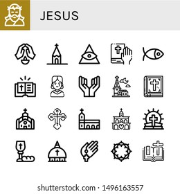 Set of jesus icons such as Jesus, Prayer, Church, God, Bible, Christianity, Gothic, Orthodox cross, Monastery, Communion, Vatican, Crown of thorns , jesus