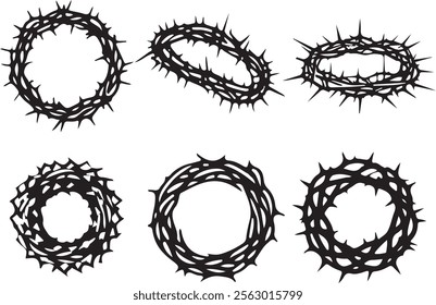 Set Of Jesus Thorns Crown Silhouette Illustration Isolated On White