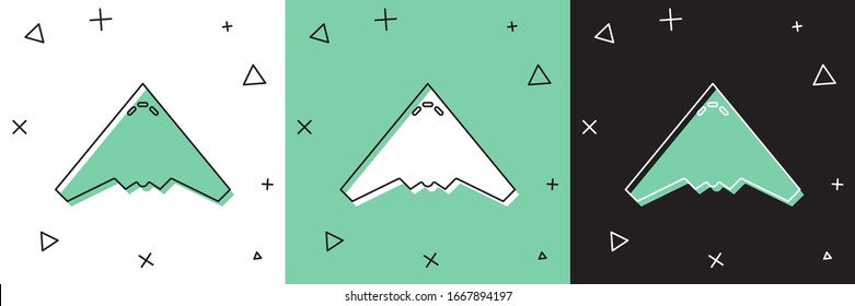 Set Jet fighter icon isolated on white and green, black background. Military aircraft.  Vector Illustration