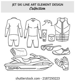 Set of Jet Ski equipment hand drawn vector illustration. Sports icon design template.