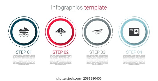 Set Jet ski, Hang glider,  and Action extreme camera. Business infographic template. Vector