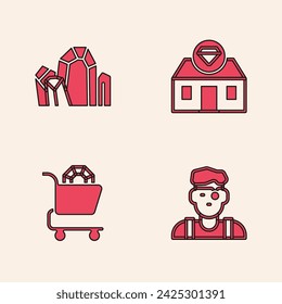 Set Jeweler man, Gem stone, Jewelry store and online shopping icon. Vector