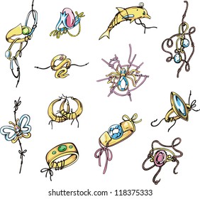 Set of jewelry. Color vector illustrations.