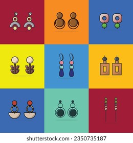 Set Of Jewelry Earrings with Precious Stones vector illustration. New arrival women jewelry earrings collection vector design.