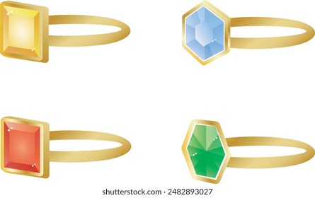 Set of jewelry, gemstones and rings in various colors