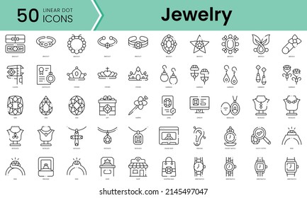 Conjunto de iconos de joyería. Conjunto de iconos de estilo de arte de línea. ilustración vectorial