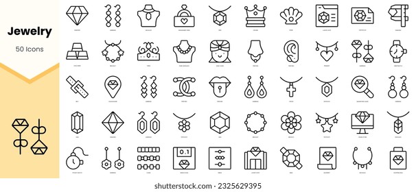 Juego de joyas Iconos. Paquete de iconos de estilo de arte de línea simple. Ilustración del vector