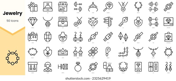 Set of jewelry Icons. Simple line art style icons pack. Vector illustration