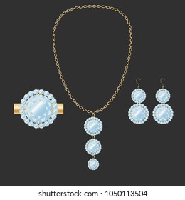 Set of jewelry items. Jewels accessories. Vector illustration.