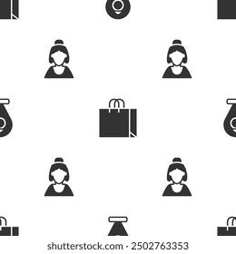 Set Jewelry store, Shopping bag jewelry and Consultant of on seamless pattern. Vector