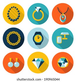 Set of jewelry vector flat icons