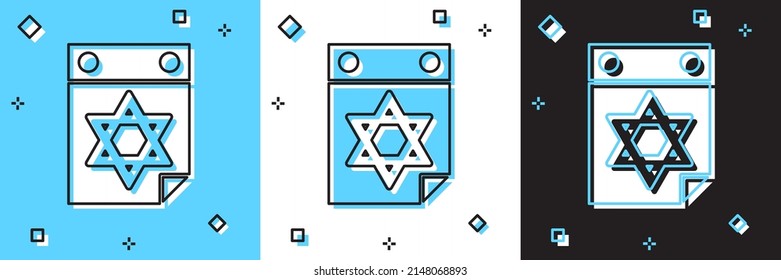 Set Jewish calendar with star of david icon isolated on blue and white, black background. Hanukkah calendar day. Vector