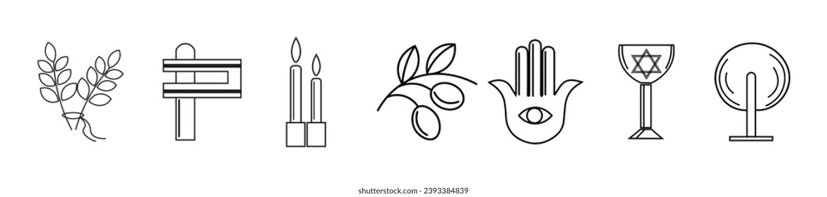 Set of Jewish clip art on white background