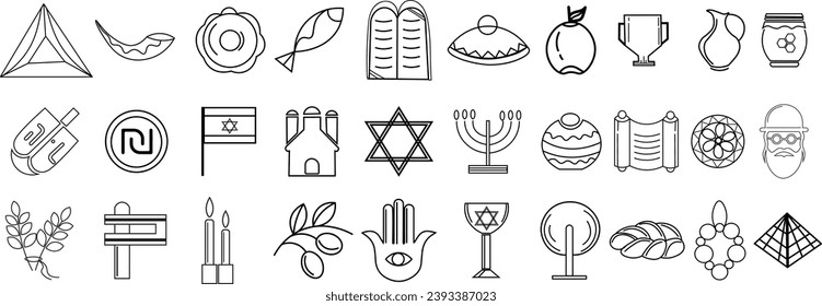 Set of Jewish clip art on white background