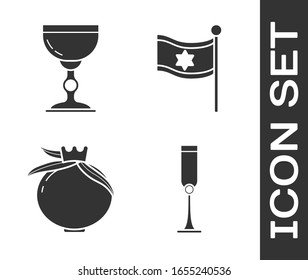 Set Jewish goblet, Jewish goblet, Pomegranate and Flag of Israel icon. Vector