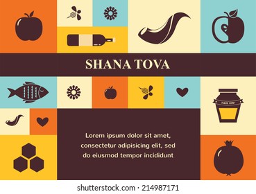 set of Jewish new year icons, Happy Shana Tova. Happy New Year in Hebrew