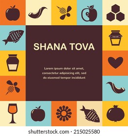 set of Jewish new year icons, Happy Shana Tova. Happy New Year in Hebrew