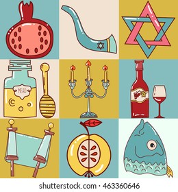 Set Jewish new year icons. Happy Shana Tova. 