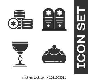 Set Jewish sweet bakery, Jewish coin, Jewish goblet and Tombstone with star of david icon. Vector
