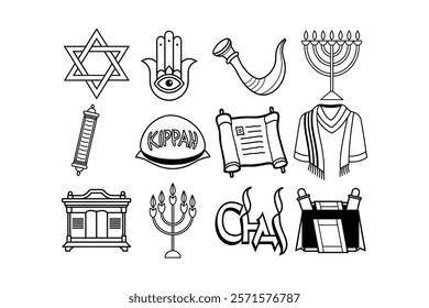 Set of Jewish Symbol on vector illustration