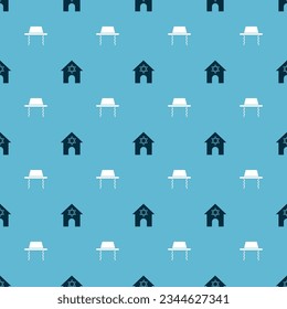 Set Jewish synagogue and Orthodox jewish hat on seamless pattern. Vector