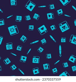 Set Jewish torah book, Ancient magic, Romance and Fountain pen nib on seamless pattern. Vector