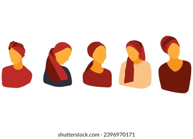 Set of Jewish women wearing traditional headcover. Isolated vector elements