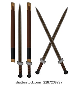 Establecer la ilustración vectorial de las espadas de Jian. Arma de cuchillas tradicional china
