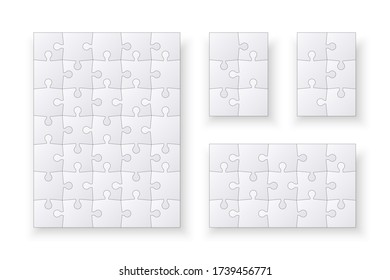 Conjunto de plantillas de rompecabezas. Muchas piezas de rompecabezas aisladas en un fondo blanco. Ilustración del vector
