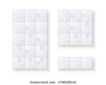 Set of jigsaw puzzle templates. Many puzzle pieces isolated on a white background. Vector illustration