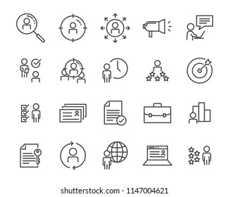 Set Of Job Hunting Line Icon, Such As Job Interview, Career Path