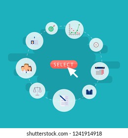 Set of job icons flat style symbols with chart, date, target and other icons for your web mobile app logo design.