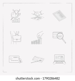 Set of job icons line style symbols with cheque, bonus card, partnership and other icons for your web mobile app logo design.