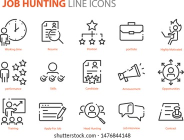 set of job icons, skill, performance, hr, cv, manage