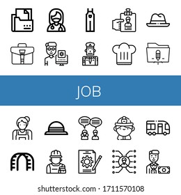 Set of job icons. Such as Curriculum, Briefcase, Surgeon, Programmer, Overall, Policeman, Resume, Chef hat, Hat, Folder, Maid, Stairs, Repairman, Teamwork, Job, Firefighter , job icons