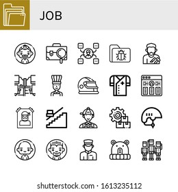 Set of job icons. Such as Folders, Man, Briefcase, Skill, Folder, Craftsman, Office desk, Chef, Helmet, Doctor, Resume, Wanted, Stair, Manager, Management, Doorman , job icons
