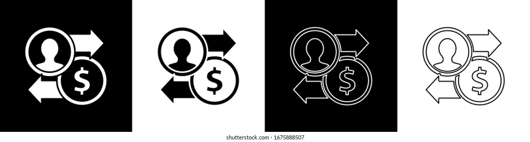 Set Job promotion exchange money icon isolated on black and white background. Success, achievement, motivation business symbol, growth.  Vector Illustration