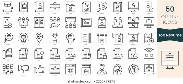 Set of job resume icons. Thin linear style icons Pack. Vector Illustration