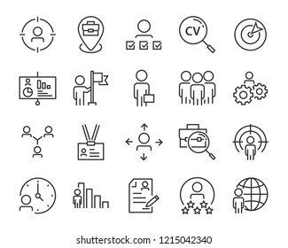 set of job seach icons ,such as work, career, traning, business, skill, meeting