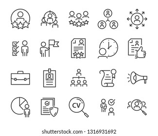 Reihe von Symbolen für die Arbeitssuche wie Arbeit, Karriere, Ausbildung, Business, Qualifikation,