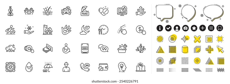 Set of Jobless, Fake news and Dermatologically tested line icons for web app. Design elements, Social media icons. Car leasing, Share, Hold heart icons. Ssd, Empower, Loyalty program signs. Vector