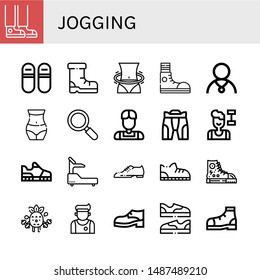Set of jogging icons such as Sneaker, Sneakers, Shoes, Hula hoop, Athlete, Waist, Active, Pant, Fitness, Running shoes, Shoe, Exercise , jogging