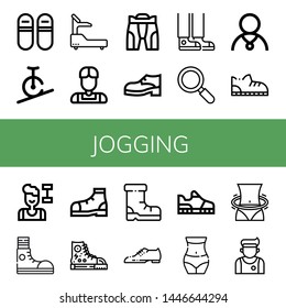 Set of jogging icons such as Sneakers, Rope biking, Fitness, Athlete, Pant, Shoe, Sneaker, Active, Shoes, Running shoes, Waist, Hula hoop , jogging