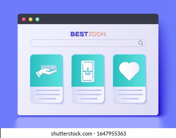 Set Joker playing card, Hand holding deck of playing cards and Playing card with heart symbol icon. Vector